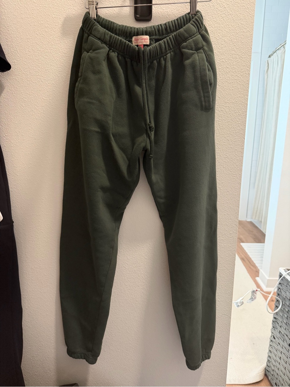 Cozy Olive Green Fleece Joggers with Drawstring Waist